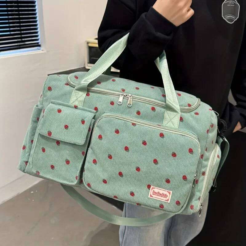 Large Capacity Casual Strawberry Print Duffel Bag with Multiple Compartments - Ideal for Travel, Gym, and Everyday Use X251225