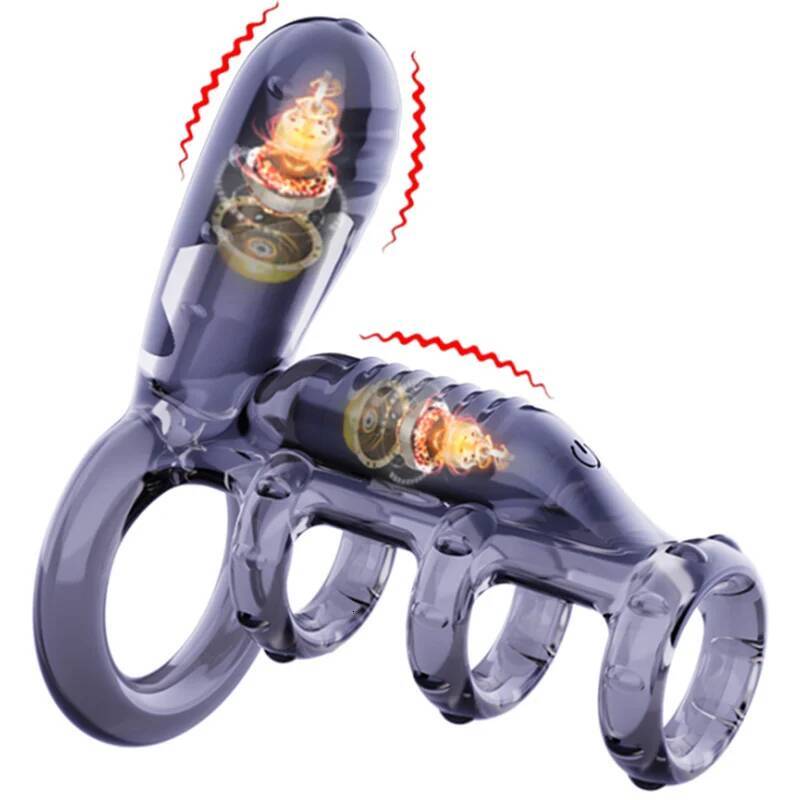 Update Dual Vibration Rings Delayed Ejaculation Sex Toys for Men Couples Flirting Adult Games Soft TPE Reusable