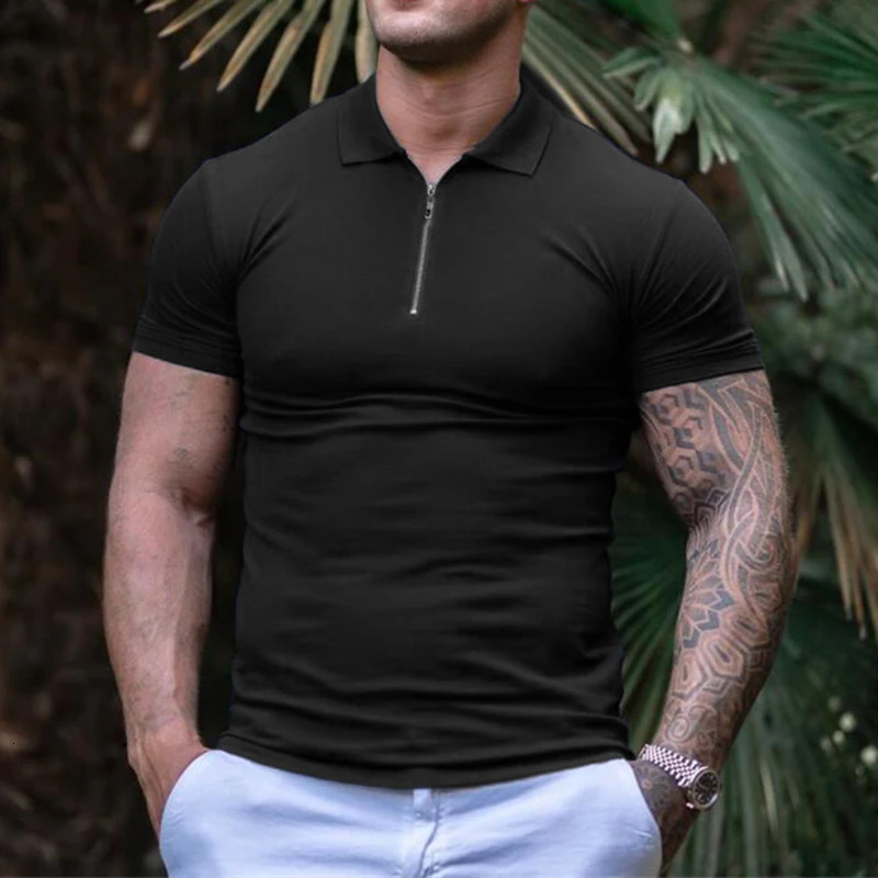 Mens Quick Dry Short Sleeve Polo Shirt Plain Compression Tight Sportswear Gym Fitness Trainer Polos Trainning Exercise Shirts 251225