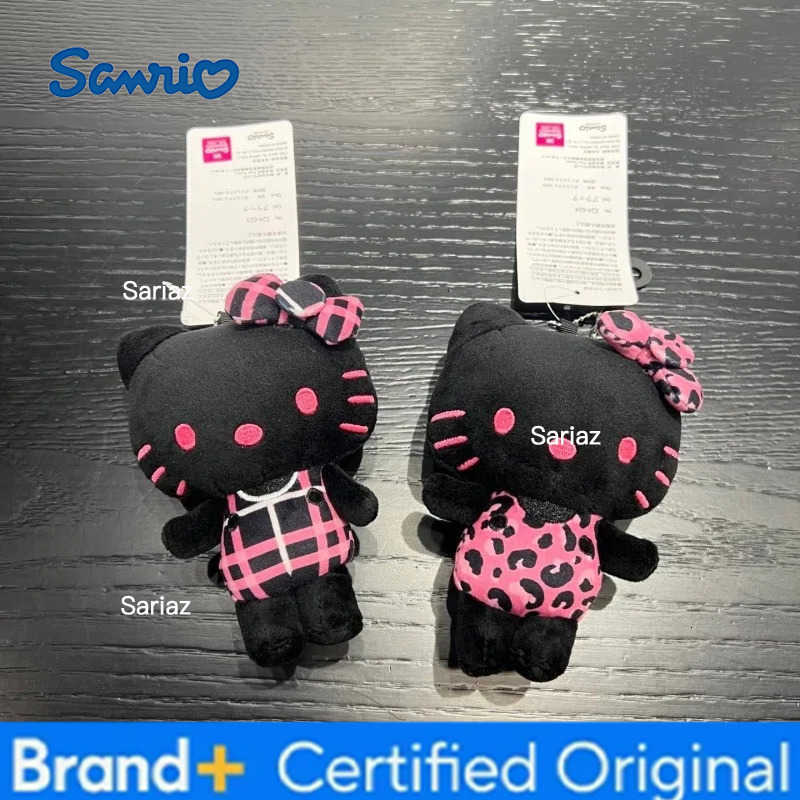 Sanrio All black Hello Kitty fluffy plush toy Keychain Kawaii Cartoon black pink Kitty Bag Car key ring Girly Plush Coin Purse H251225