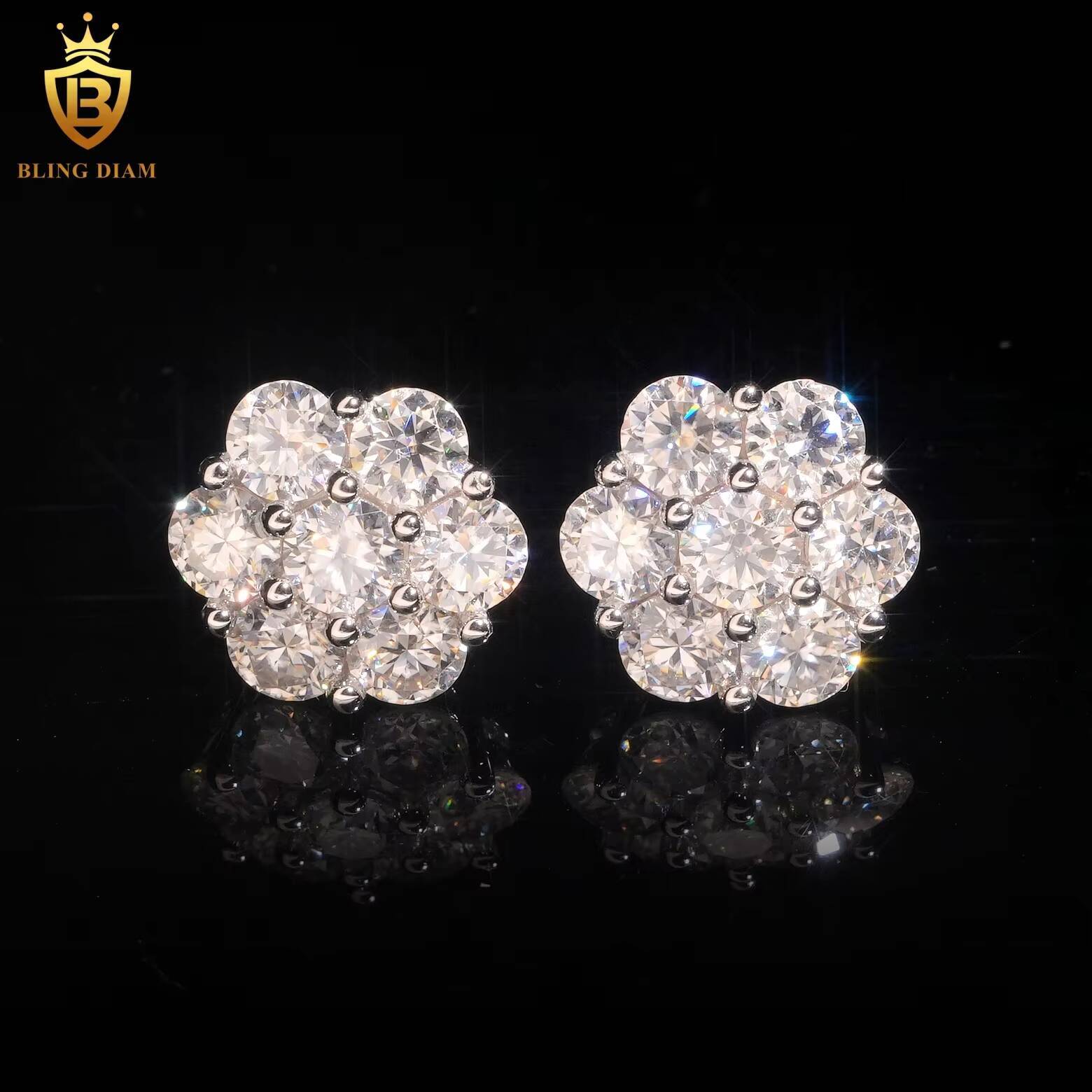 Wholesale Price Luxury VVS Moissanite 925 Sterling Silver Big Bling Stud Earrings