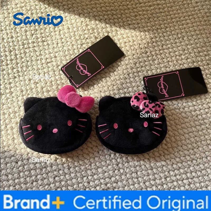 Sanrio All black Hello Kitty fluffy plush toy Keychain Kawaii Cartoon black pink Kitty Bag Car key ring Girly Plush Coin Purse H251225