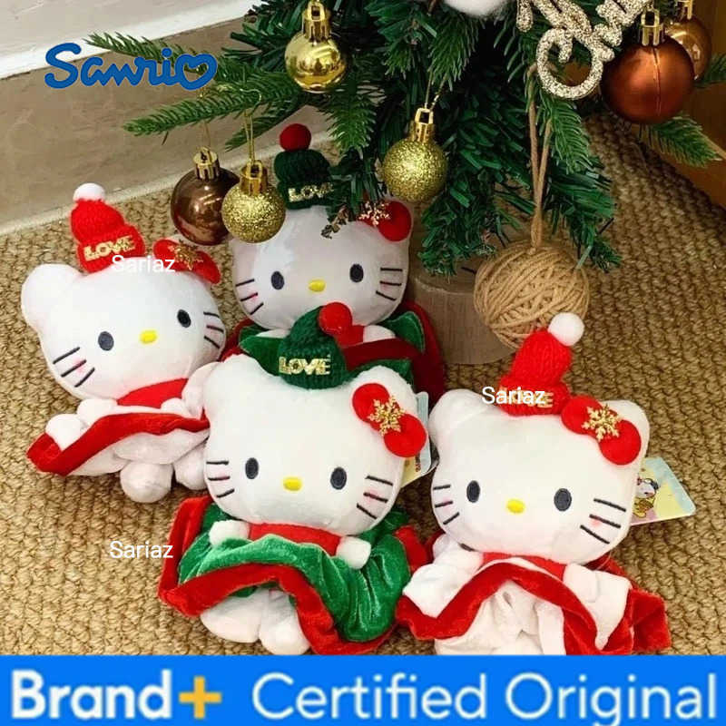Sanrio Cute Kitty Plush Keychain Red Green Christmas Style Kitten Plush Doll Backpack Hanging Chain Christma Atmosphere Decoration Gift H251225