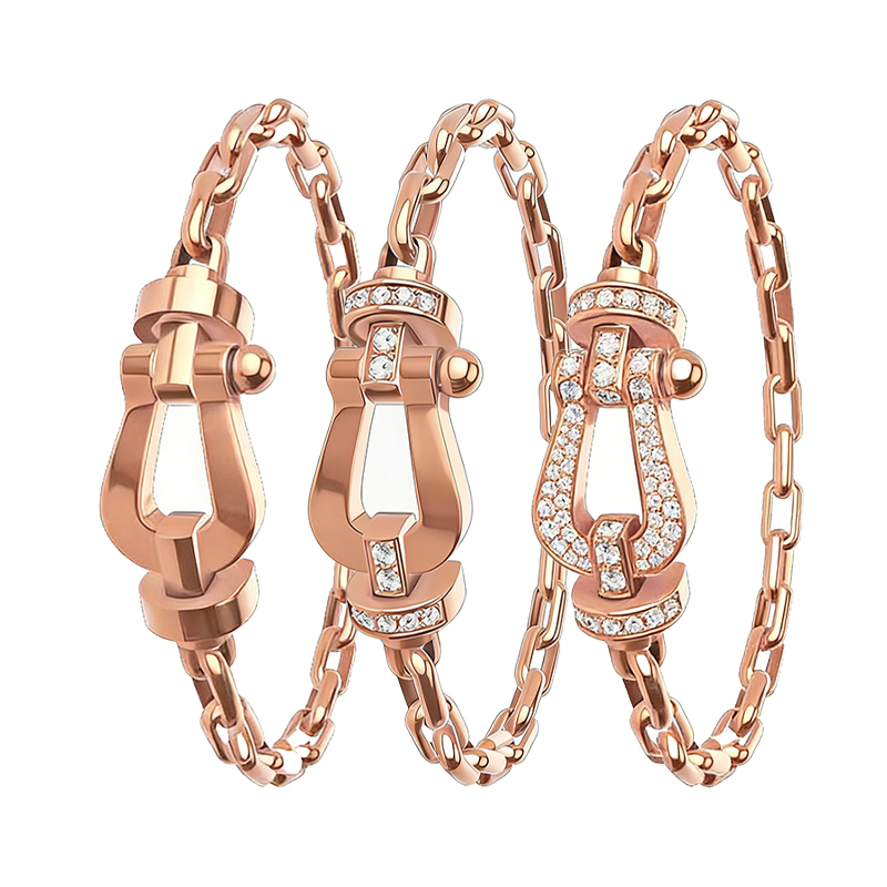 Couple Fashion Charm Fredd Bracelet Luxury Crystal Horseshoe Buckle Chain Bracelet High Quality Stainless Steel Jewelry for Men and Women