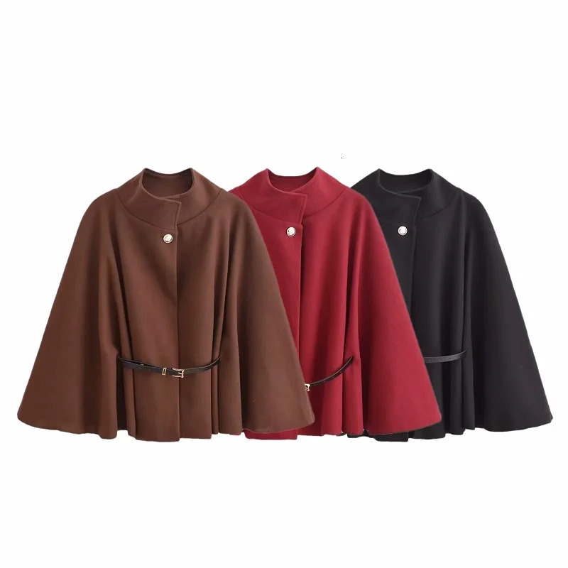 HXAO Elegant Cape Coat Womens Winter Spring Oversized Long Sleeve Cloak Fashion Casual Brown Red Black Jackets Outerwears 251225