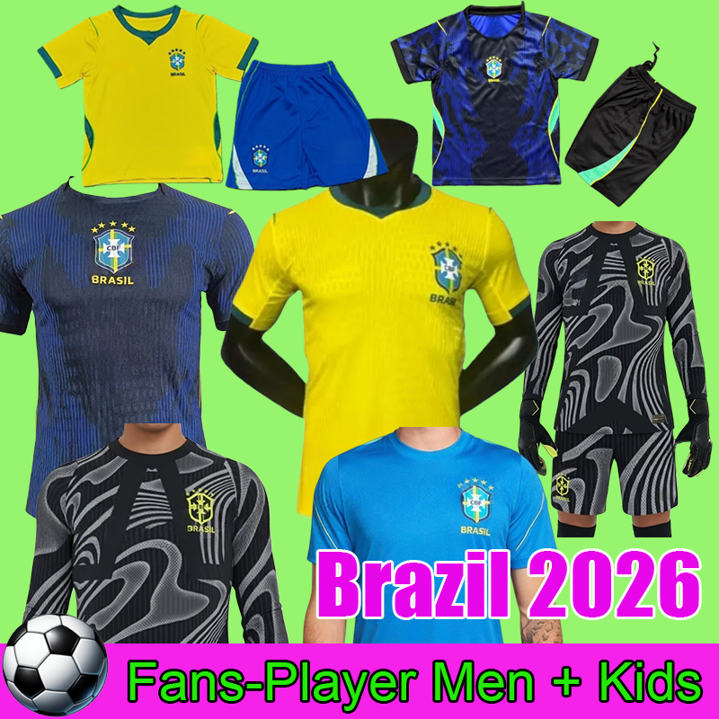 2026 World Cup Brazil National Football Team Jersey ENDRICK CASEMIRO Mens Home away goalkeeper Football jerseys SIZE S-4XL Fans Player Set football shirt kids Kits