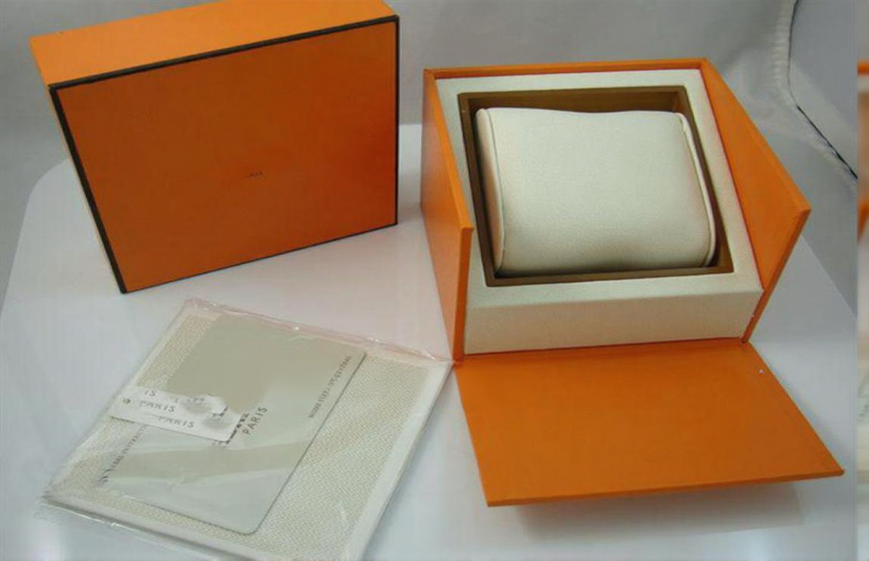 Hight Quality Orange Watch Box Whole Original Mens Womens Watch Box With Certificate Card Gift Paper Bags H Box Puretime311o