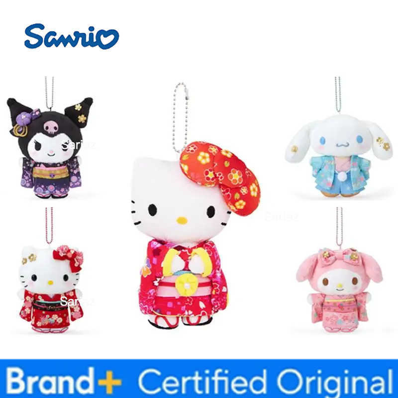 Sanrio Cute Cartoon Kawaii Festival Kimono Kuromi My Melody Cinnamoroll Hellokitty Plush Doll Keychain Bag Pendant Toy Gift H251225
