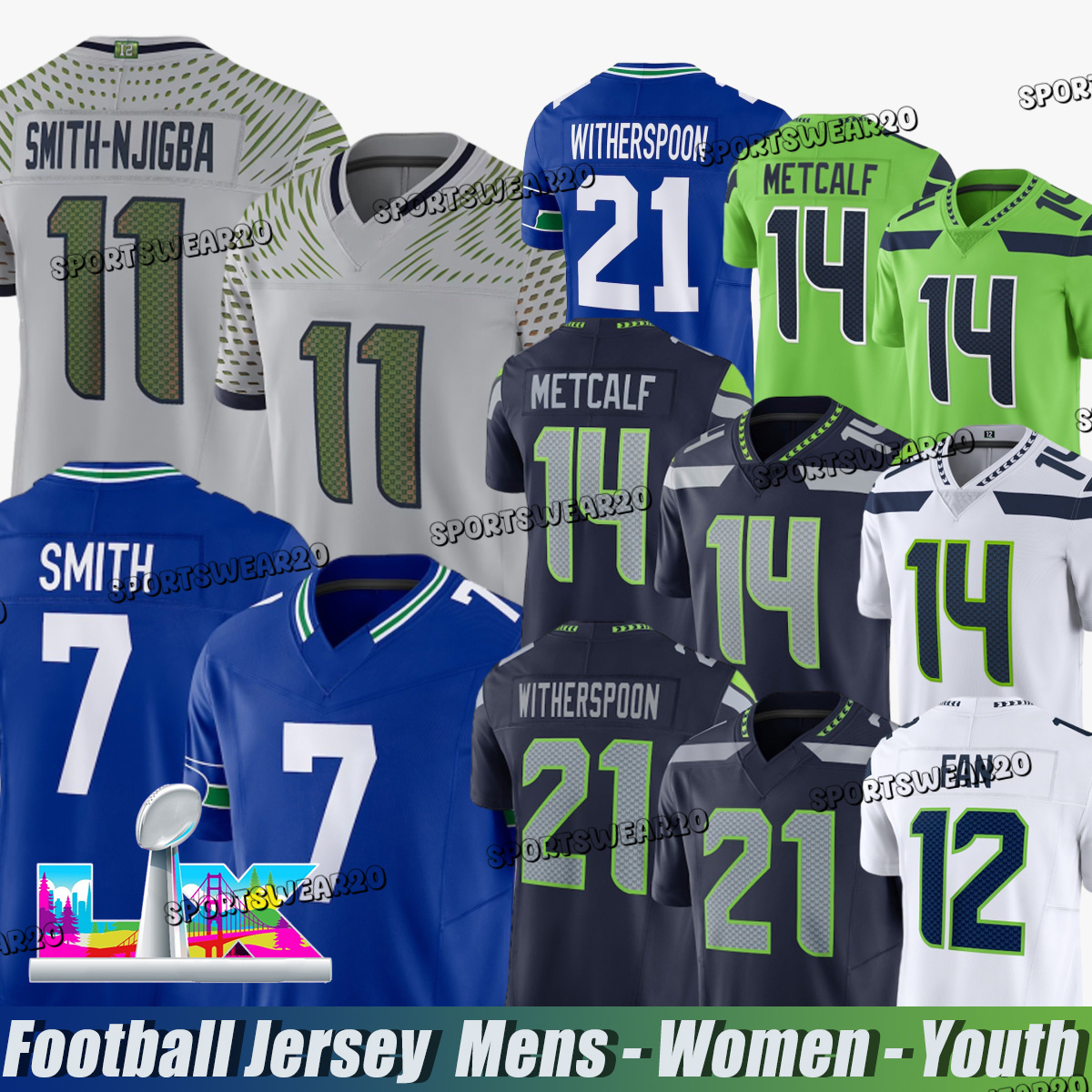 Seattlecity Seahawkss jersey Rivalries Collection #14 DK Metcalf Tyler Jaxon Smith-Njigba Lockett sEAttLE Football Jersey Geno Smith Devon Witherspoon jerseys