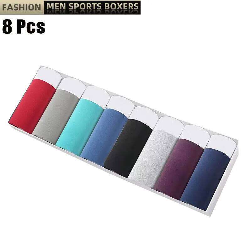 8Pcs Men Underwear Stripe Boxers Breathable Mans Boxer Solid Underpants Comfortable Shorts Sexy Lingerie L-4XL 8pcs/Lot X251225