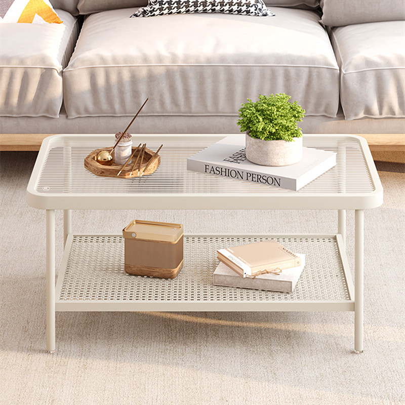 B12253 Small apartment living room with light luxury style living room rectangular double-layer storage coffee table
