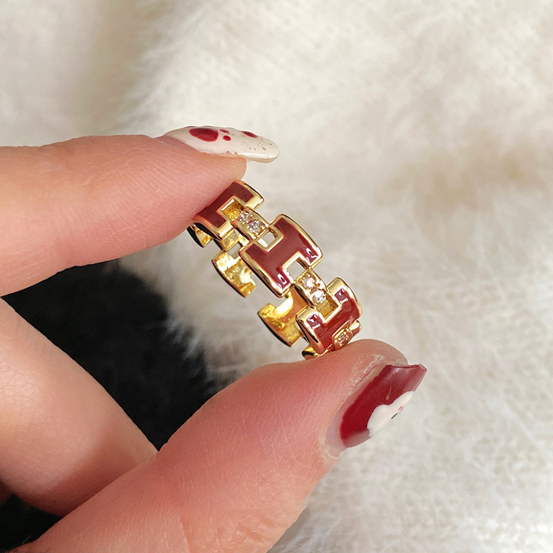 Real Gold Plated Zircon Letter H Open Vintage Elegant Niche Index Finger Light Luxury High-end Feel Ring for Women - view 7