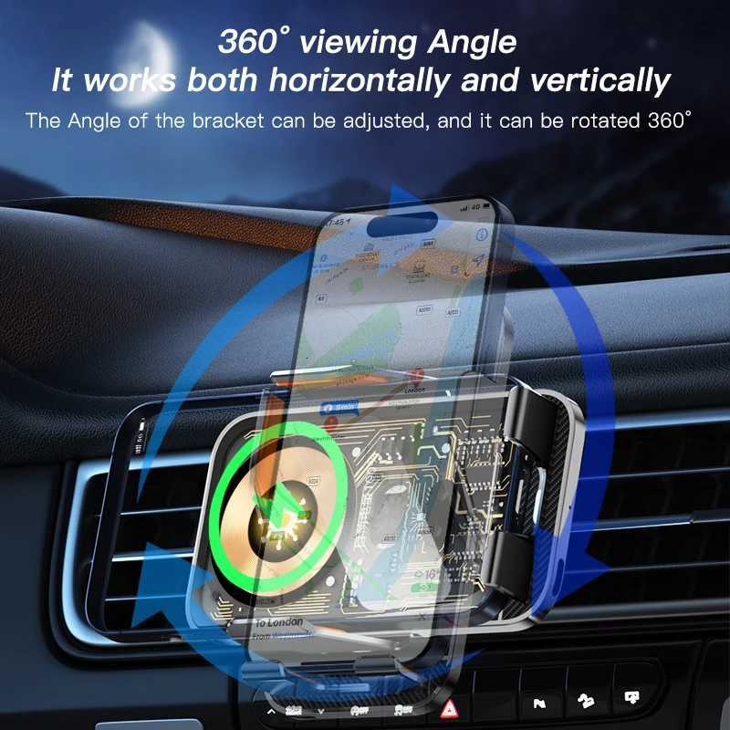 Universal Car Wireless Charging Mobile Phone Holder Air Outlet Mount Transparent Vehicle Navigation Bracket for Smartphones K260307