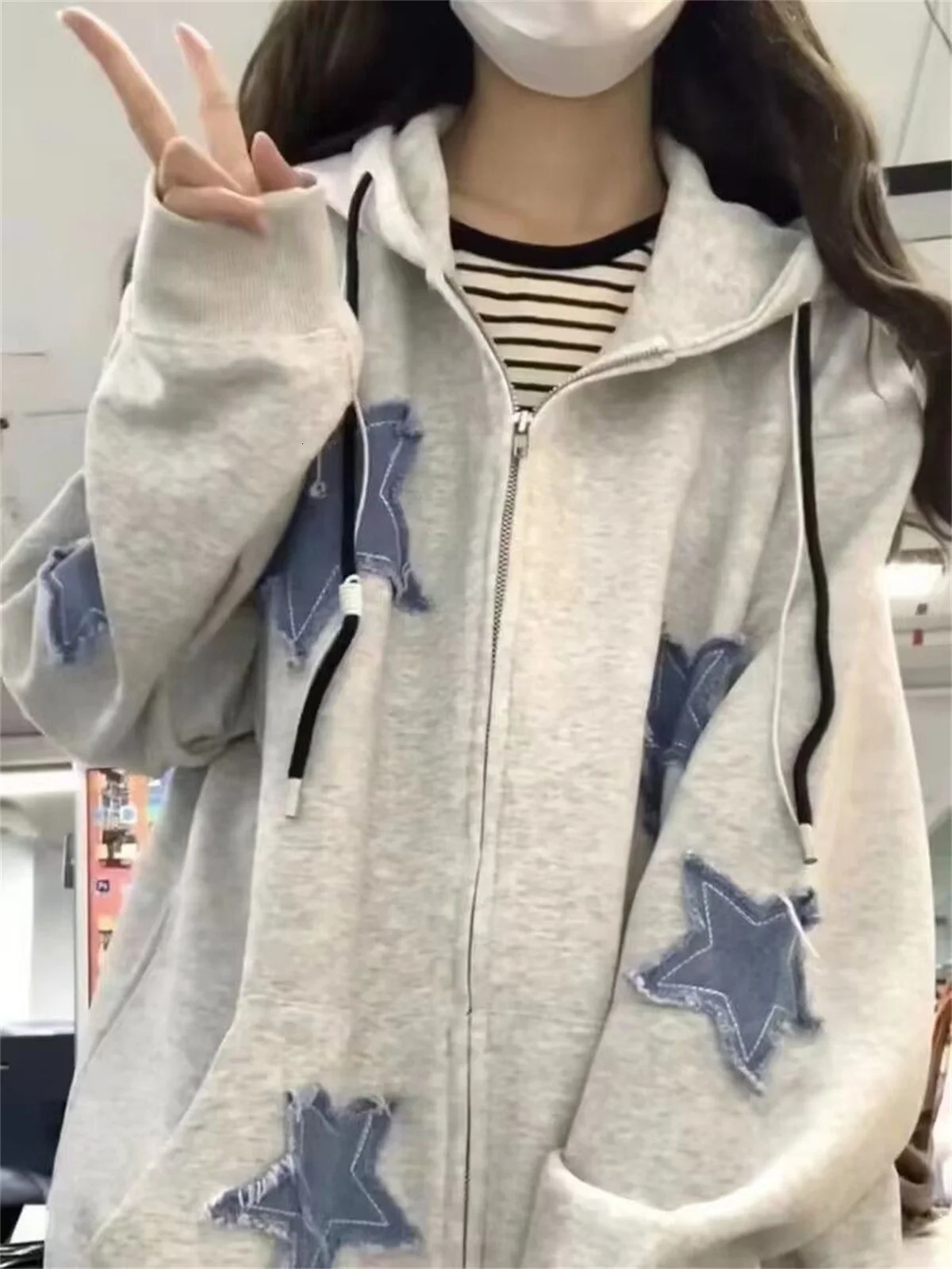 Zipper Retro Star Embroidered Hoodie Spring And Autumn Thin Collection Fashion Trends Versatile Casual Lazy Wind 251225