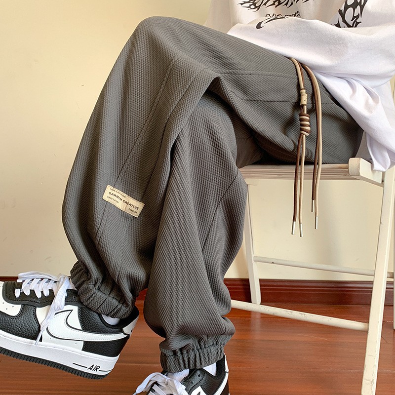 Men's Waffle-Knit Pants 2026 Spring Trendy Loose-Fit Cropped Cuffed Sweatpants Plus Size Casual Athletic Trousers for Teens & Young Adults