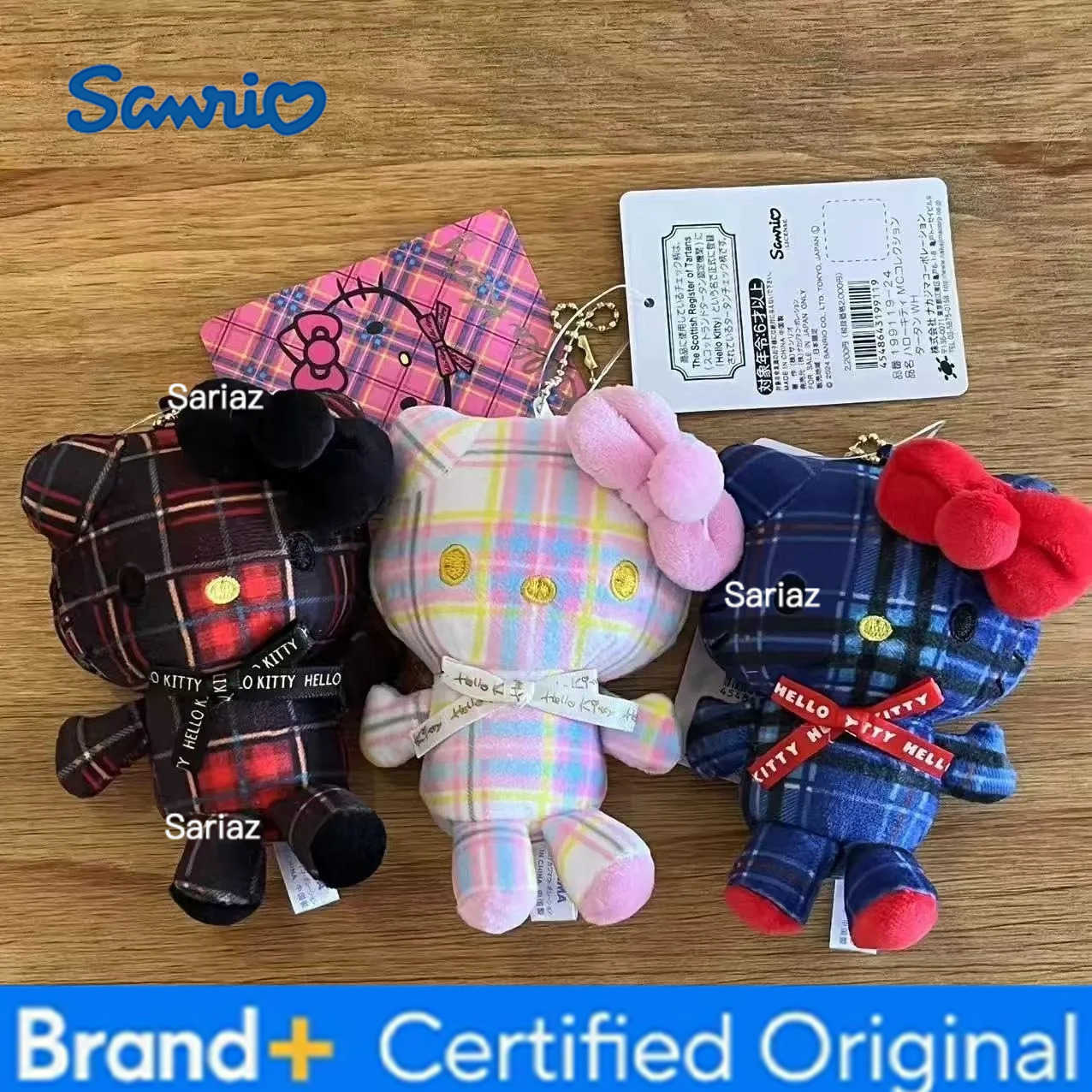 Sanrio Kawaii Cartoon Kitty Cat Plush Doll Pendant Retro Checkered Plush Pendant Cute Demon Angel Kuromi Melody Plush Key Chain H251225