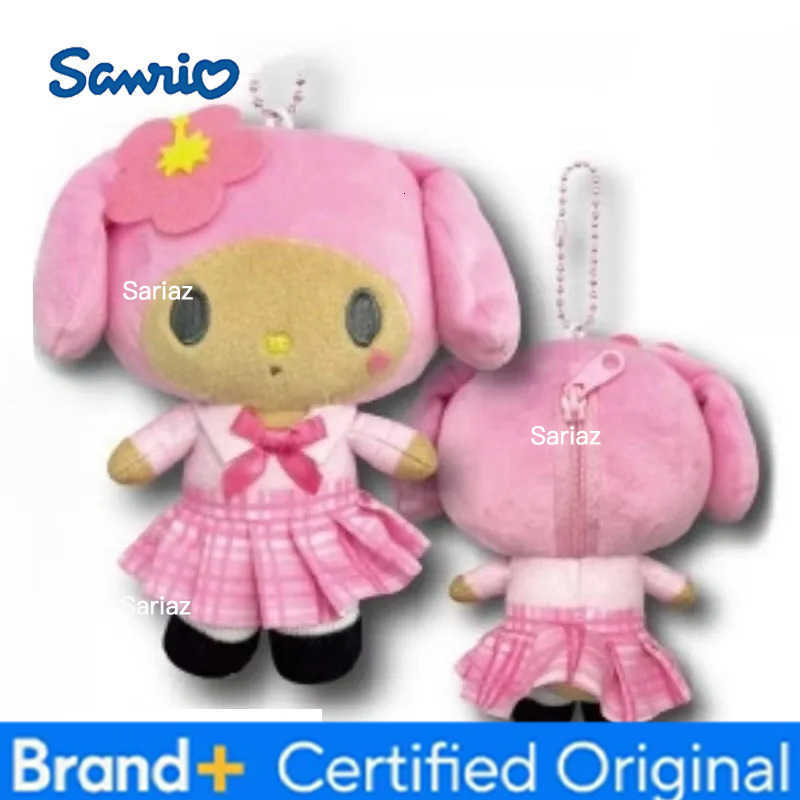 Sanrio Kuromi Hellokitty Kawaii Plush Toy Keychain Cartoon Cherry Blossom Heisei Black Skin Spicy Girl Folding Skirt Bag Pendant H251225