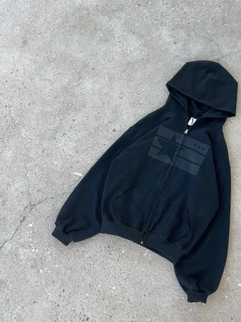 Hiphop Harajuku Retro High Street Casual Oversized Zipper Hoodie Women Y2K Rock Trendy Vintage Loose Sweatshirt Men 251225