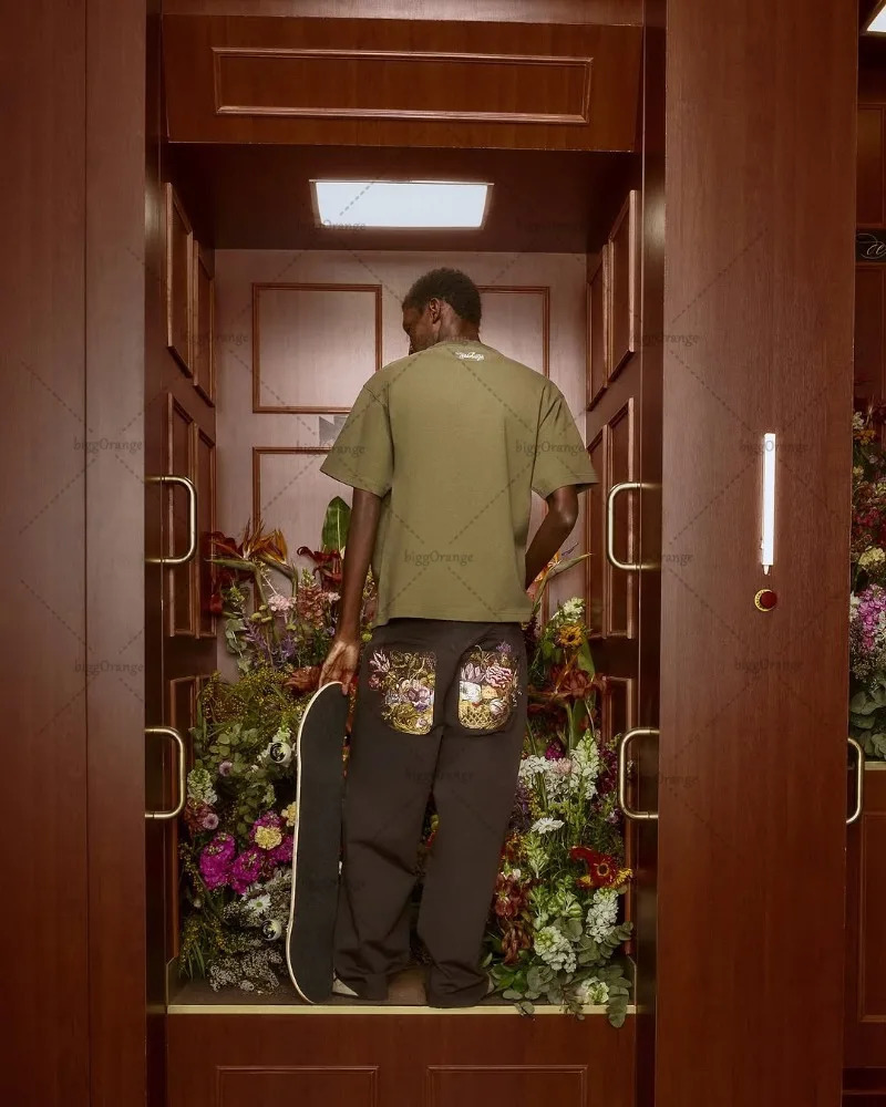 Retro Harajuku Floral Embroidery Baggy Jeans Women Streetwear Trousers Korean Y2K Wide Leg Straight Pants Vintage Clothes 251225