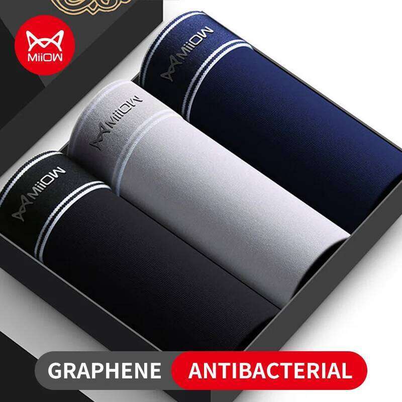 MiiOW 3Pcs Breathable Cotton Men's Panties Graphene Antibacterial Man Boxershorts Cueca Male Underwear Men Boxer Briefs Lingerie X251225