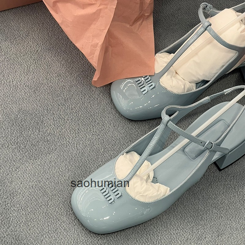 Sandals Female Summer Fashion Temperament Patent Leather Mary Jane Womens Shoes Shallow Mouth High-heeled Single Shoes 0713 muimuu miumiue miumiu miu miu EXSN