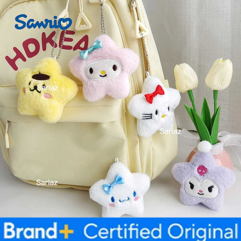 Sanrio Stuffed Hanging Keychain Hello Kitty Kuromi Cinnamoroll Star Cute Cartoon Doll Bag Accessories Ornament Keychains Gifts H251225