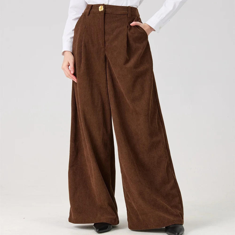 2026 Womens Clothing WideLeg Pants Corduroy Loose Fit Casual High Waist Wear Trousers Y2K Fashion Commuter 251225