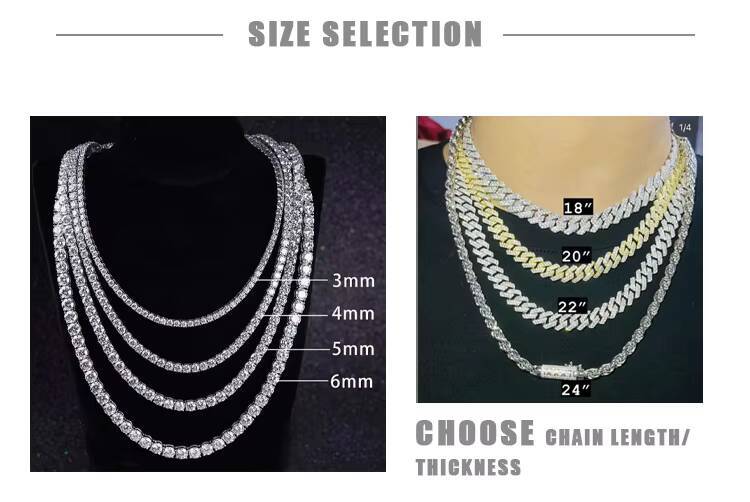 GZYS JEWELRY Wholesale Hip Hop Jewelry Gold Diamond 12mm Iced Out Moissanite Cuban Link Prong Chain Necklace Men Women