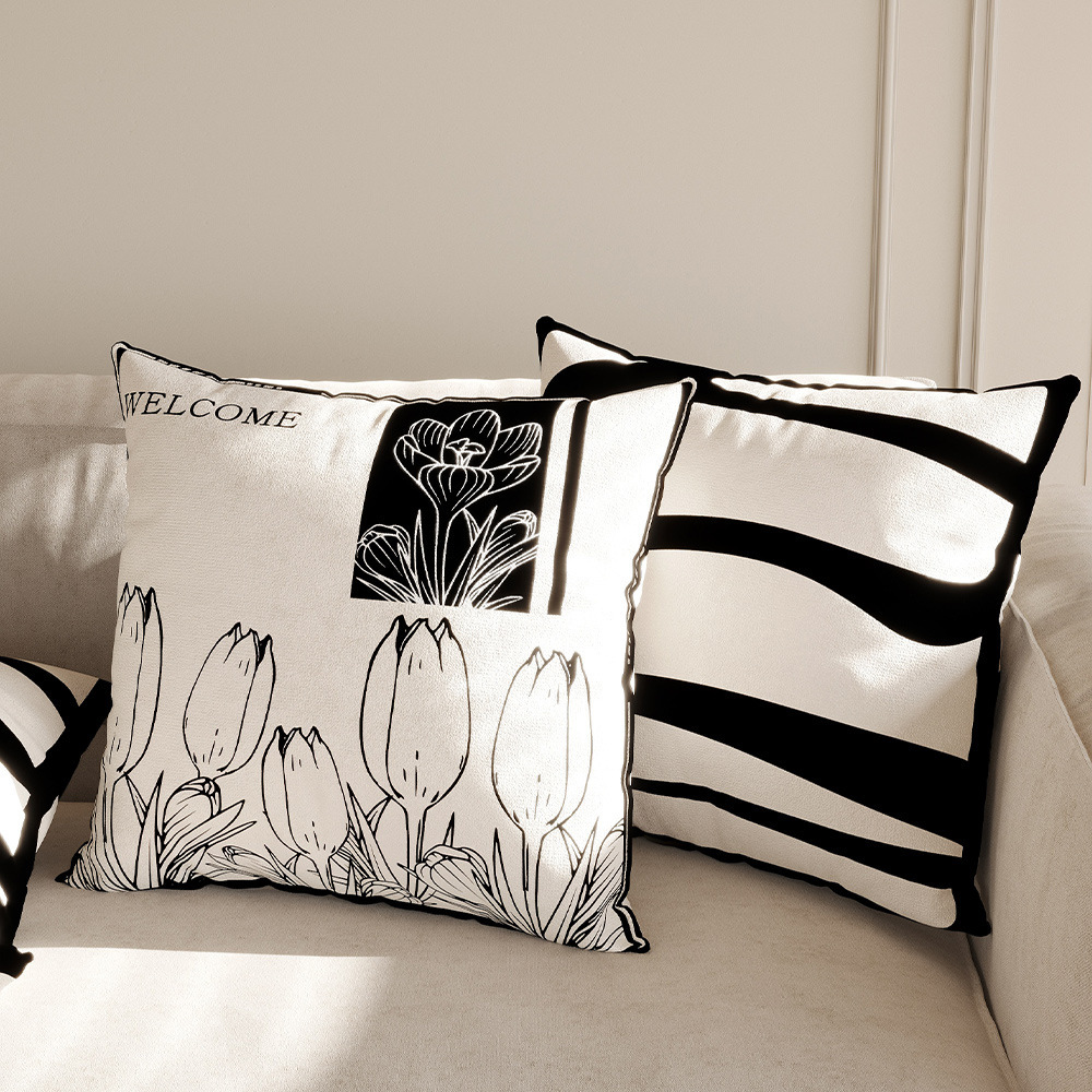 Sofa throw pillows, living room cushions, modern minimalist decorative black and white high-end pillow covers. QB9M01