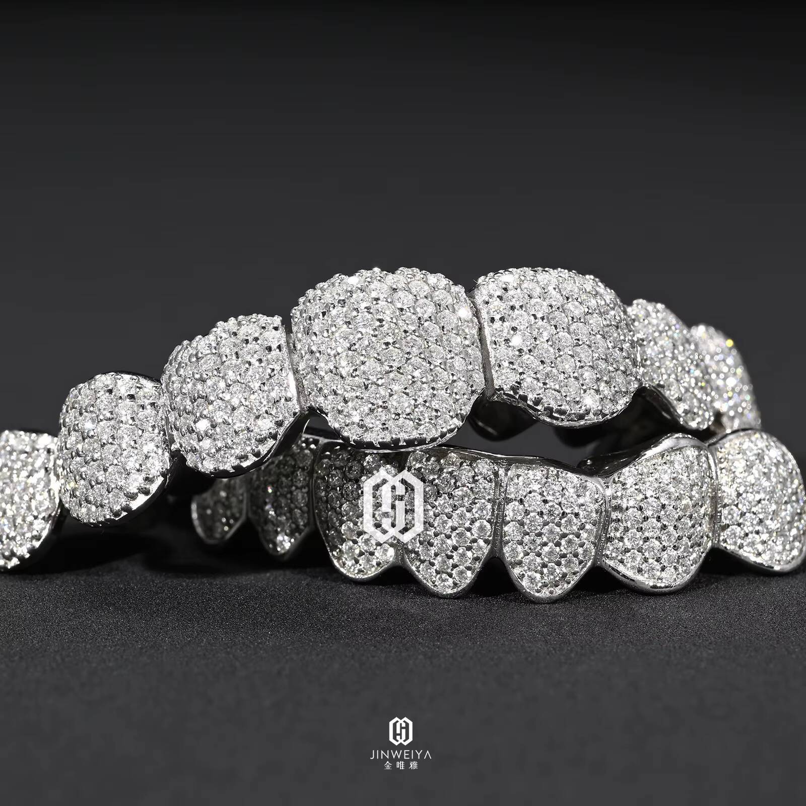 Custom Pass Diamond Tester Hiphop 925 Sterling Silver Iced Out 8 Top 8 Bottom Moissanite Teeth Grillz GRA Certified