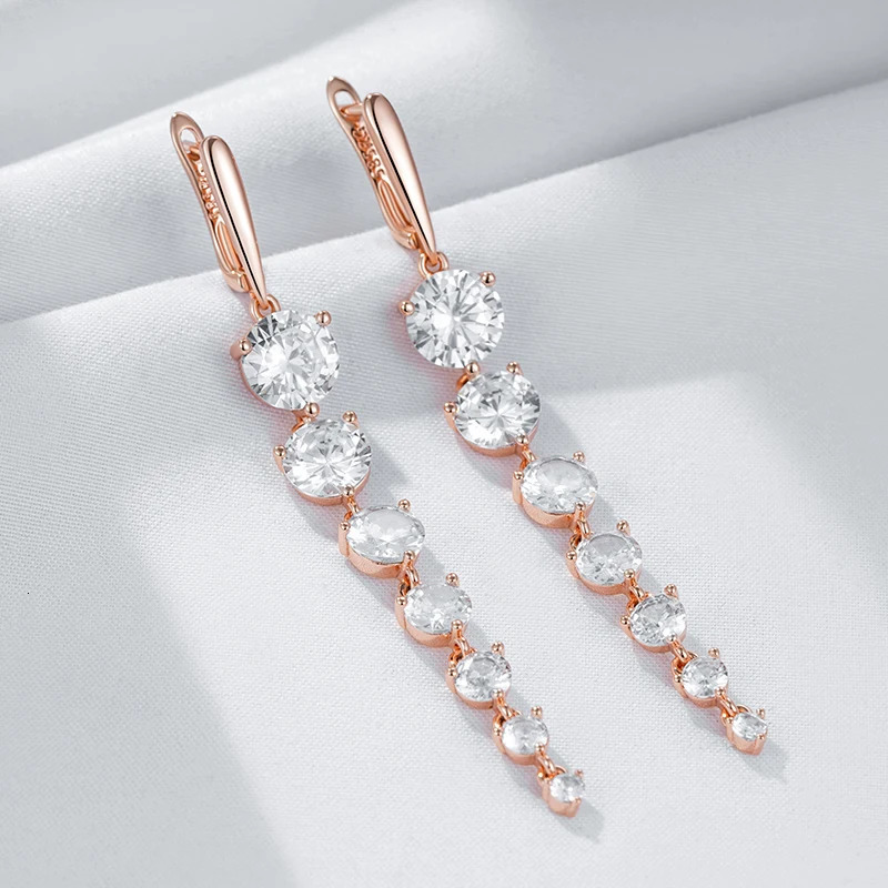 Kinel Sparkling White Natural Zircon Long Dangle Earrings For Women Fashion 585 Rose Gold Color Party Accessories Daily Jewelry 251223