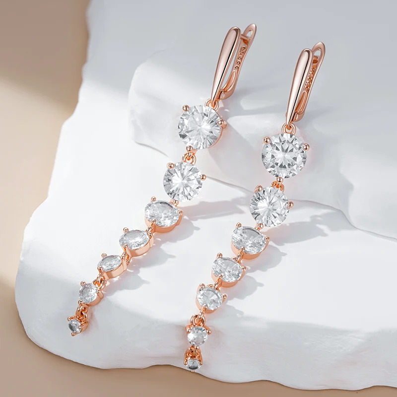 Kinel Sparkling White Natural Zircon Long Dangle Earrings For Women Fashion 585 Rose Gold Color Party Accessories Daily Jewelry 251223