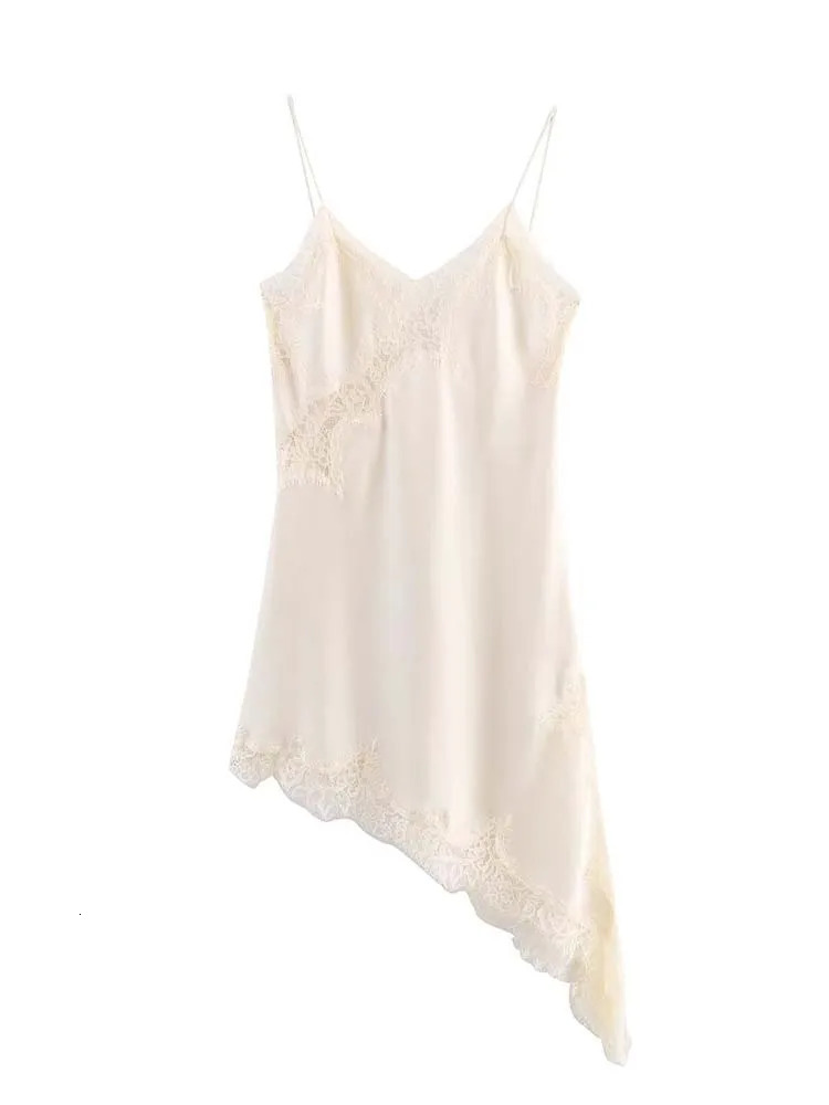 Women Fashion Sexy V-Neck Lace Elegant Halter Dress Asymmetric Hem Dress 2025 Summer Fashion Holiday Party Beach Dresses 251225