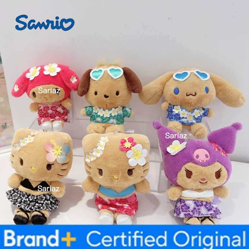 Sanrio Cartoon Plush Keychain Kitty Hawaii Beach Stuffed Doll My Melody Island Sunbath Cinnamoroll Keyring Pochacco Kawaii Gifts H251225