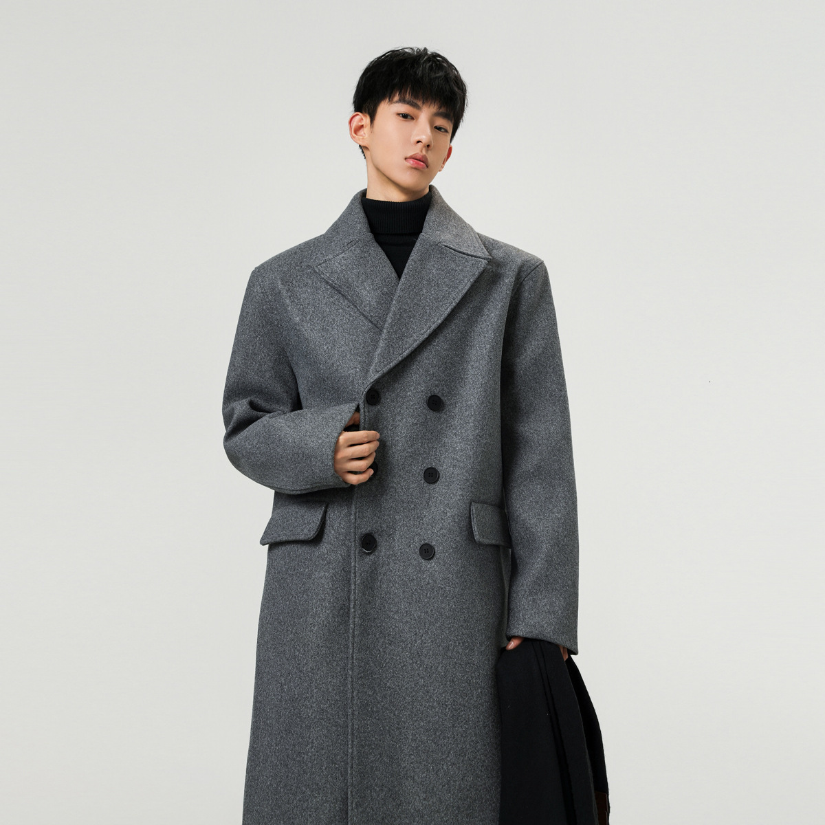 Fashion Long Jackets Trench Wool Blends Mens Overcoat Long Trench Coat Double Breasted Coats Streetwear Party Loose Jacke 240923