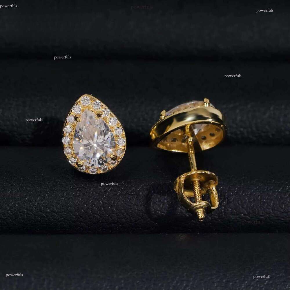 New Arrival 925 Silver Halo Design Pear Cut Moissanite Stud GRA Certificated Screw Back Women Fine Jewelry Earrings