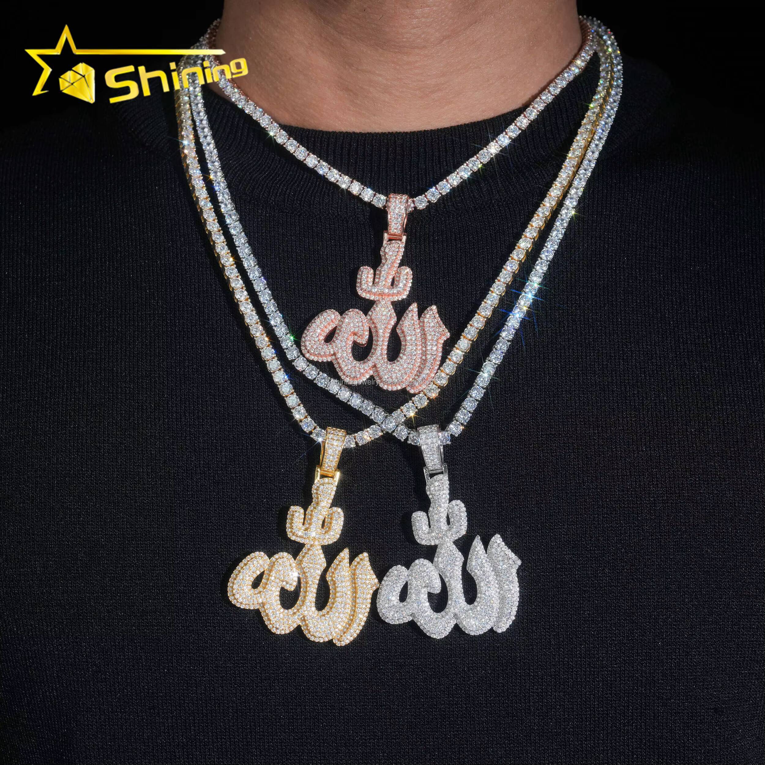 Bulk Stock Drop Shipping Hot Selling Pass Diamond Tester Hip Hop Iced Out Religious VVS1Moissanite S925 Silver Allah Pendant