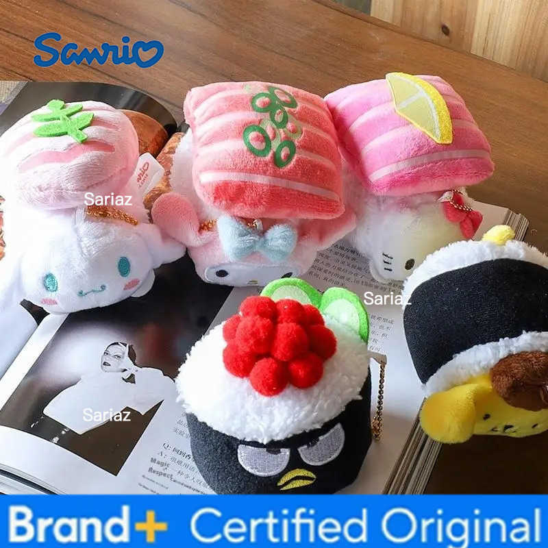 Sanrio Adorable Sushi Cinnamoroll Plush Keychain Toy Hellokitty Bag Decorative Hanging Doll Soft Cuddly Stuffed Animal Toy H251225
