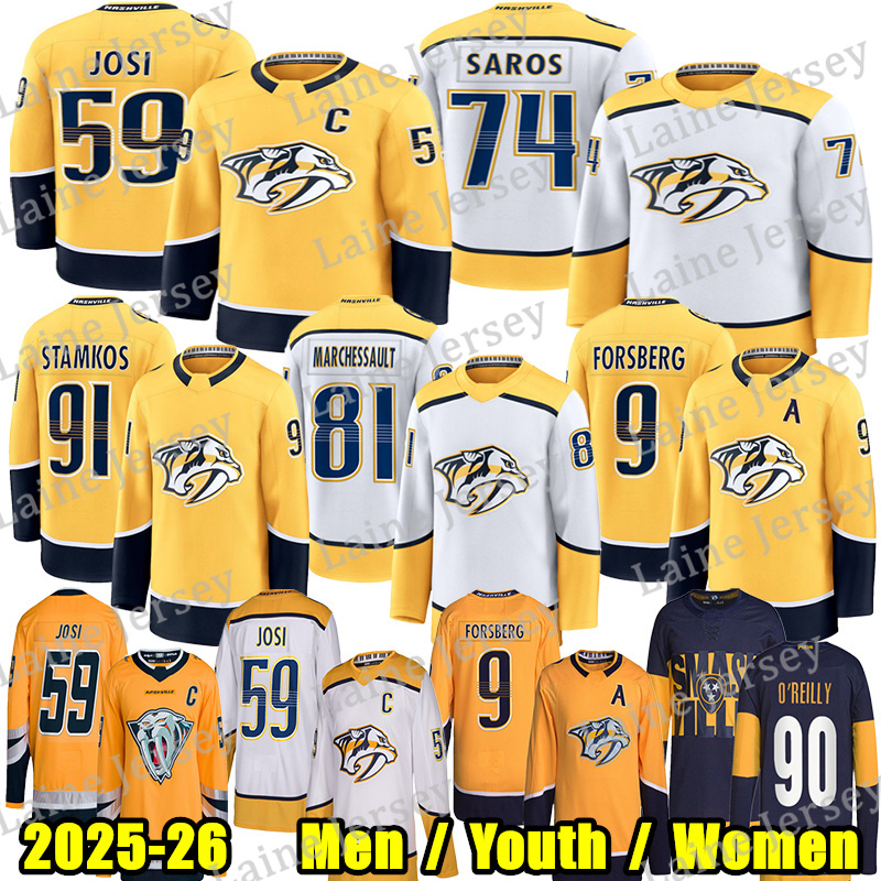 #59 Roman Josi nashville hockey jersey predator jersey #91 Steven Stamkos Ryan O'Reilly Filip Forsberg Juuse Saros Martin Matthew Wood Jonathan Marchessault jersey