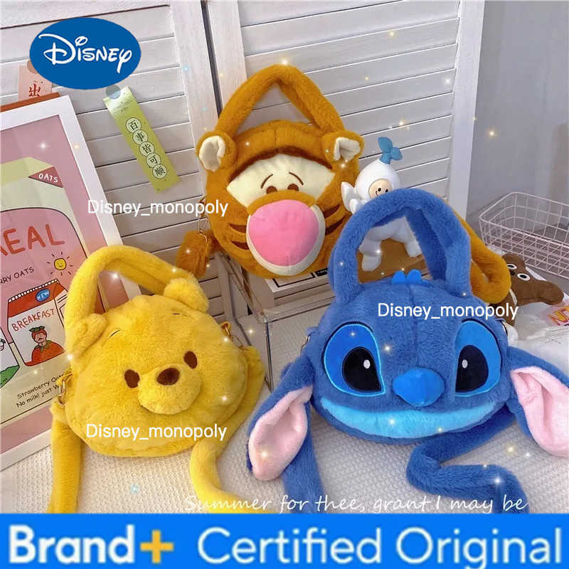 Disney New Winnie The Pooh Stitch Plush Crossbody Bag Large Capacity Girly Shoulder Cartoon Strawberry Bear Handbag H251225