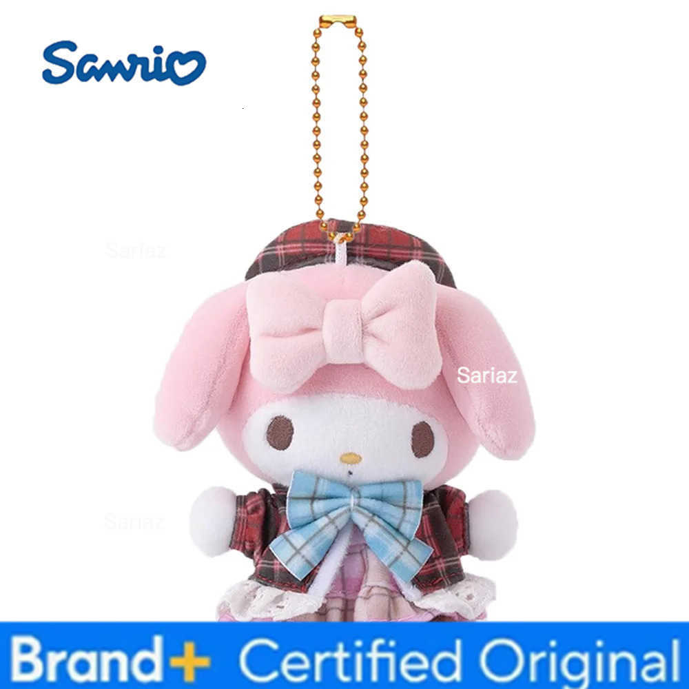 Sanrio Retro Grid Kitty Cinnamoroll Hanton Kuromi My Melody Pochacco Pompompurin 10CM Pendant Keychain Plush Doll Toy H251225