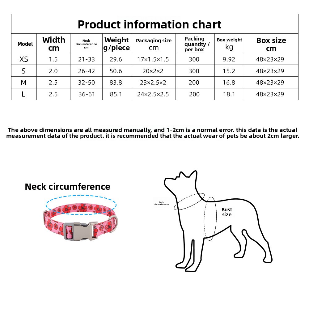 Adjustable Heat Transfer Printed Pet Collar for Large Medium Dogs Alaskan Dog Necklace for Walking