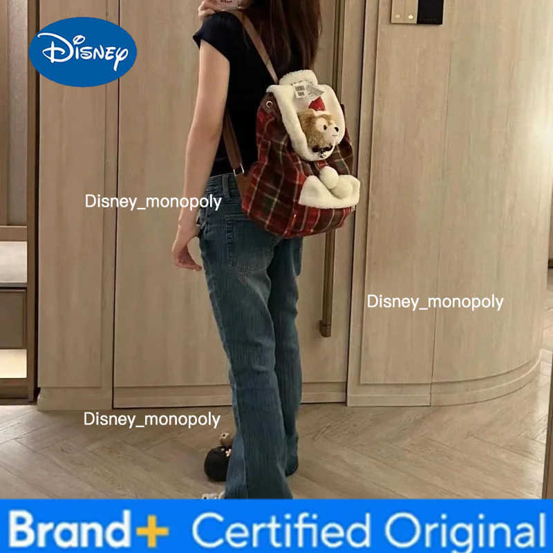 Disney 2024 New Disni Cute Christmas Backpack Childrens Duffi Bear Birthday Gift For Girl Cartoon Large Capacity Backpack JK Backpack H251225