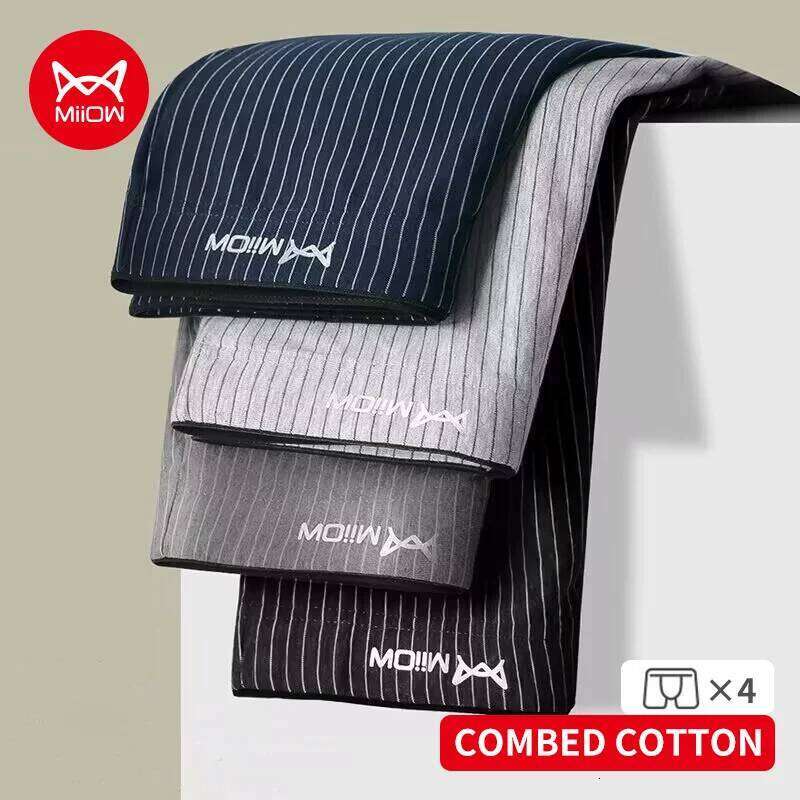 MiiOW 4Pcs Cotton Men's Boxer Underwear Graphene Antibacterial Man Trunks Breathable Striped Men Underpants Boxers Male Panties X251225