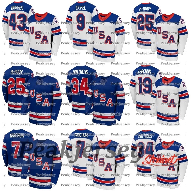 Team USA 2026 Olympices Hockey Jersey Auston Matthews Hughes Charlie McAvoy Matthew Tkachuk Clayton Keller J.T. Miller Robertson Thompson Cole Caufield Jack Eichel
