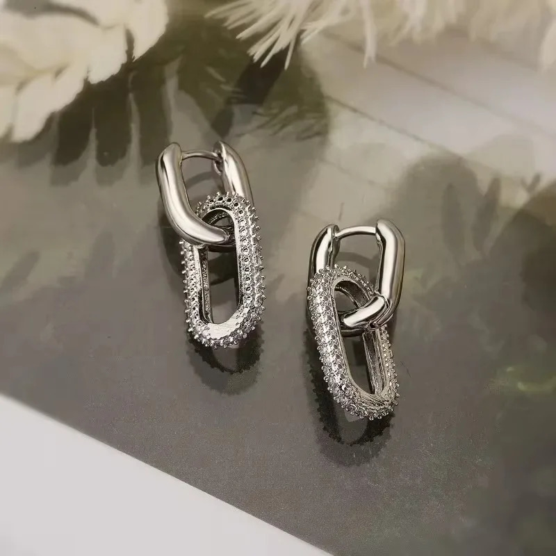 Gold Color Dangle Earrings with Shiny Zircon Decor Elegant Minimalist Double Loop Hoop Earrings Jewelry Gift for Women 251225