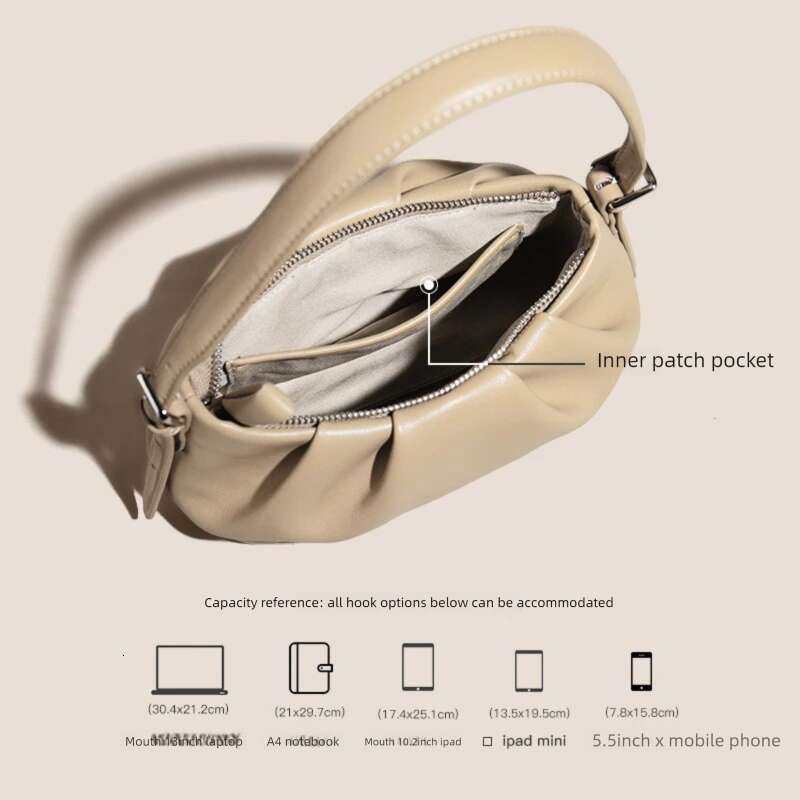 Luxury shoulder bag handbag Hobo Korean style solid color multifunctional soft cowhide pleated dumpling fashion women's crossbody bag evening bag