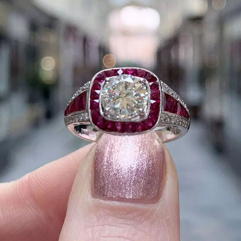 Choucong Wedding Rings Vintage Jewelry 10KT White Gold Fill Round Cut White Topaz CZ Diamond Gemstones Ruby Elegant Women Enagement Bride Ring Lover G