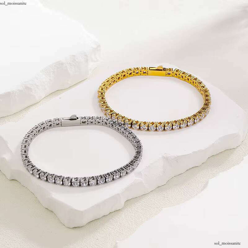 Fashion Waterproof 7-9.3inch mm 4mm 5mm VVS Moissanite Classic Sterling Silver Tennis Bracelet for Women Gold Plated Jewelry