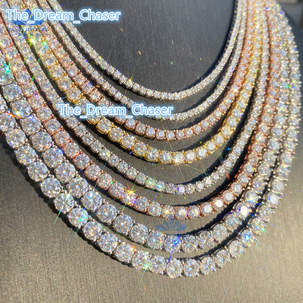 Hip Hop Iced Out Jewelry 2MM 3MM 4MM 5MM 65MM 8MM 10MM Lab Diamond Tennis Necklace S925 Silver Vvs Moissanite Tennis Chain
